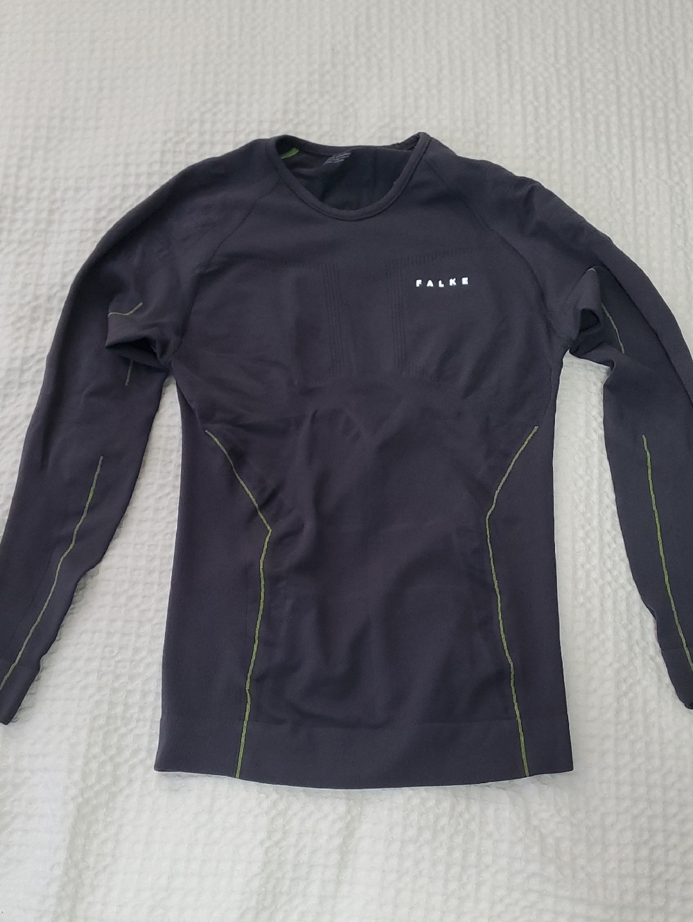 Falke Men's Long-Sleeve Rash Guard in Black with Green Stitching